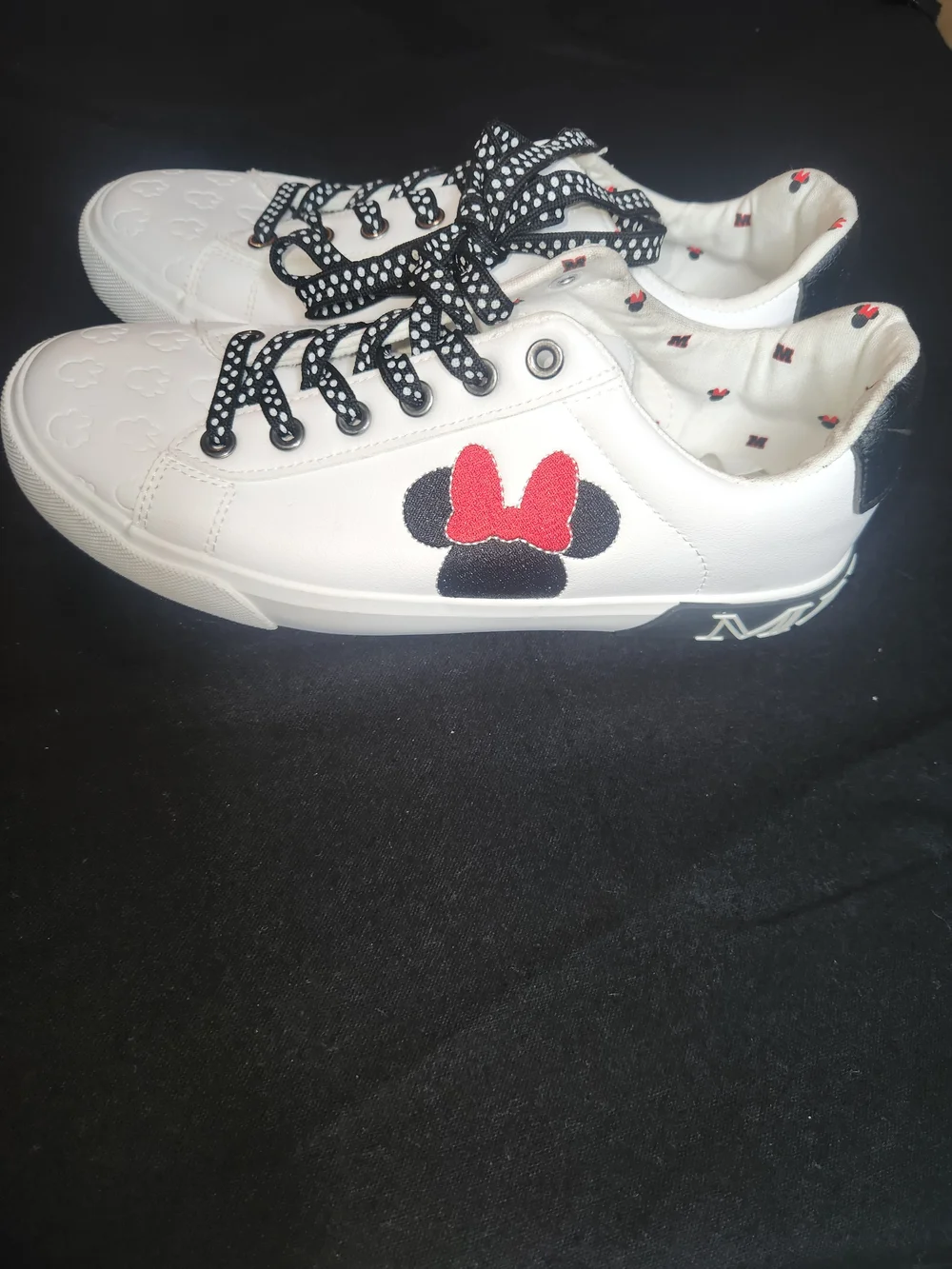 Disney White Sneakers with Black and Red Minnie Accent